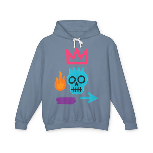 Street Art Skull Hoodie — Retro Neon Graphic Crown & Flame Pullover