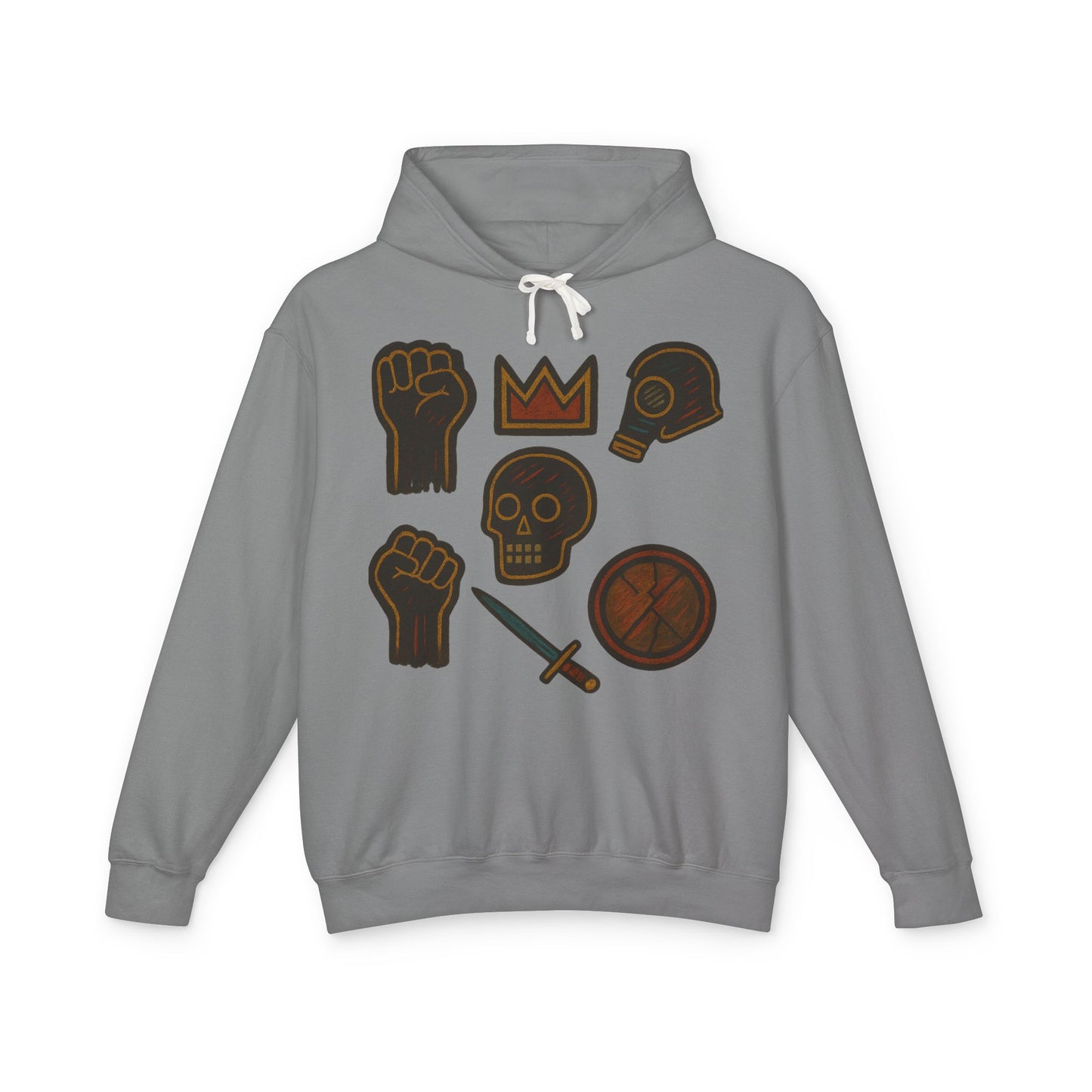 Iconic Goth Sports Hoodie — Crown, Skull & Fist Graphic Pullover
