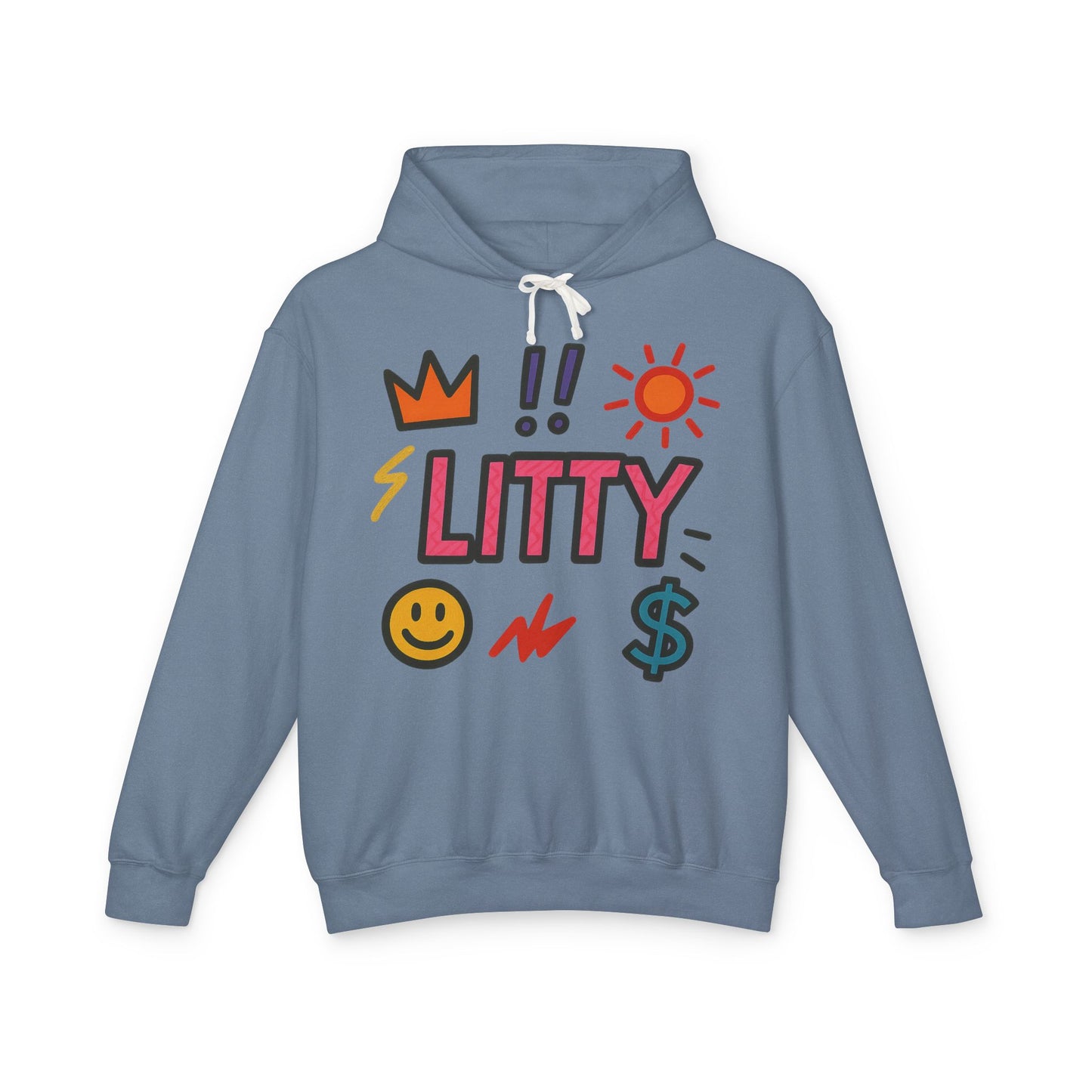 Litty Graphic Hoodie — Fun Pop Art Crown, Smiley & Dollar Design