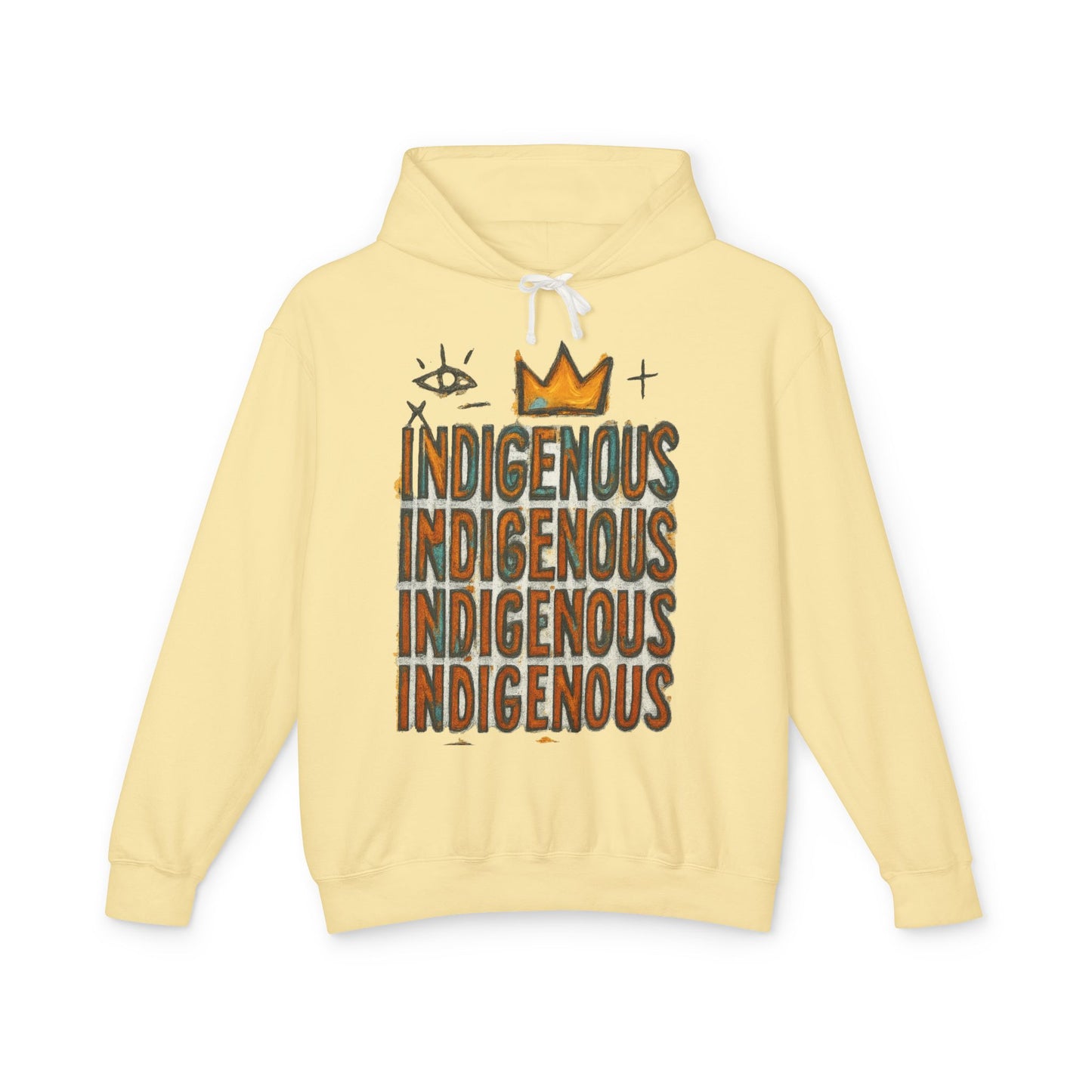 Indigenous Repeated Text Graphic Hoodie — Native Pride Lightweight Sweatshirt