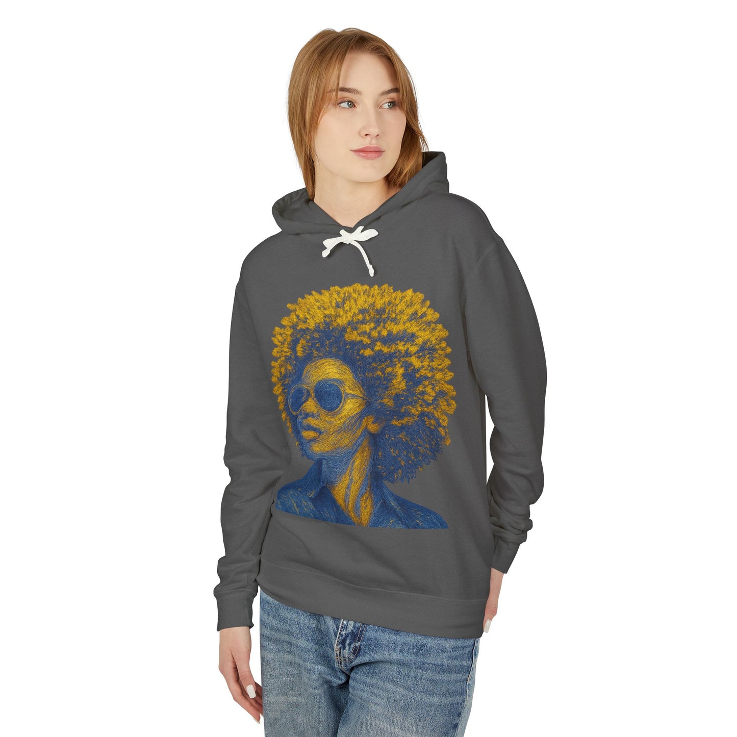 Afro Chic Portrait Hoodie — Vintage Retro Woman with Sunglasses Sweatshirt