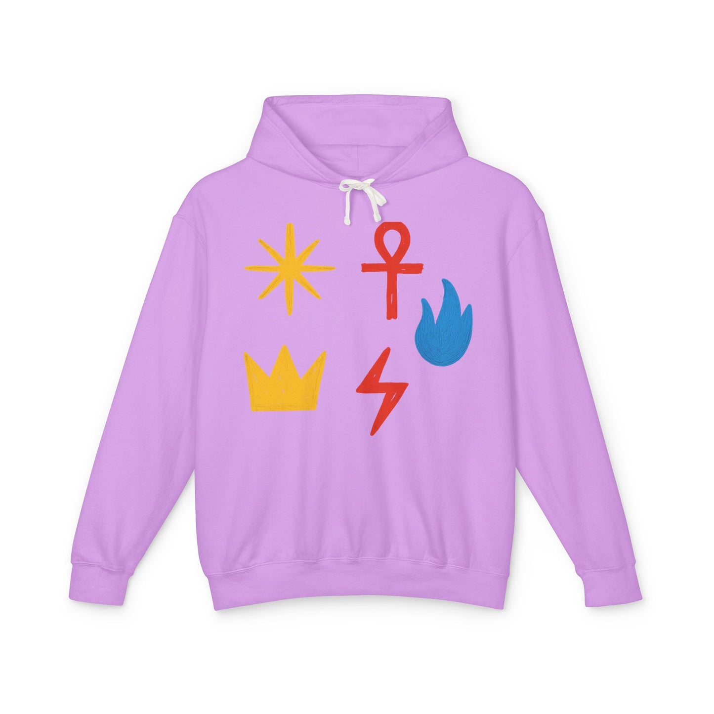 Symbol Icon Hoodie — Minimalist Crown, Ankh & Elemental Graphics Lightweight Pullover