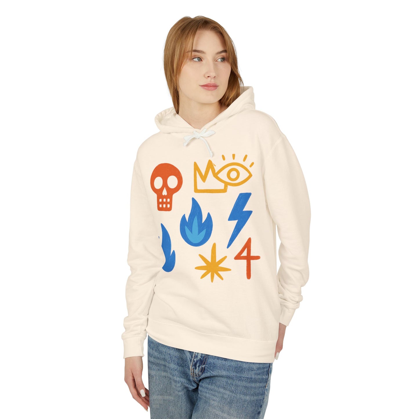 Symbol Icons Hoodie — Abstract Skull, Flame & Lightning Graphic Pullover