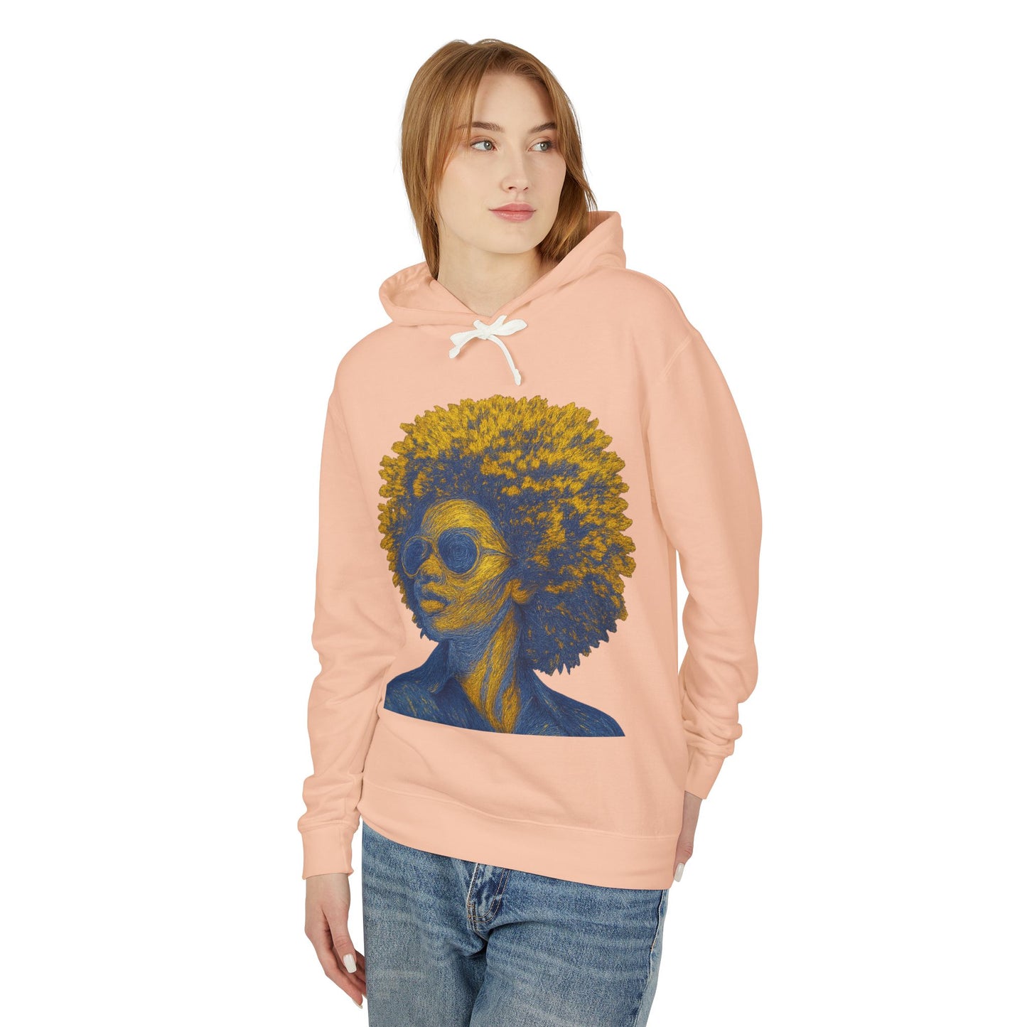 Afro Chic Portrait Hoodie — Vintage Retro Woman with Sunglasses Sweatshirt