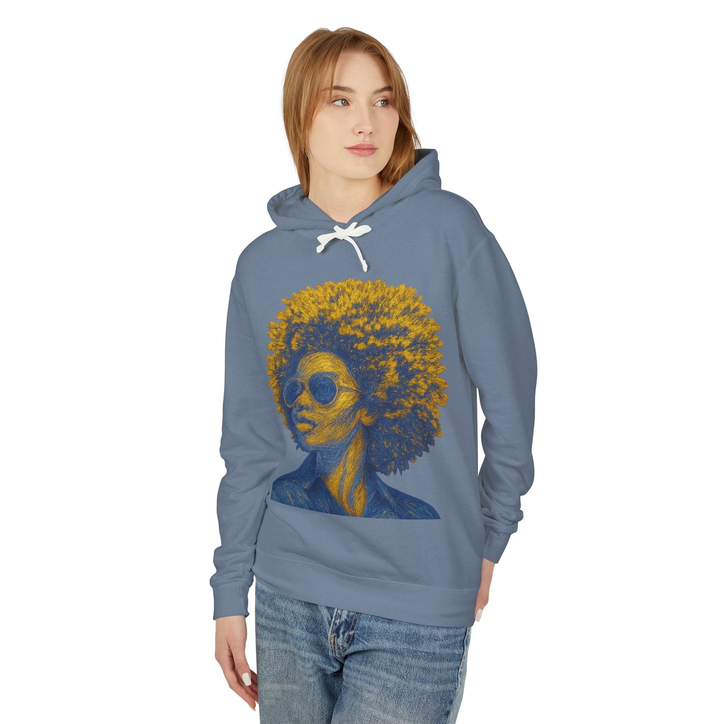 Afro Chic Portrait Hoodie — Vintage Retro Woman with Sunglasses Sweatshirt