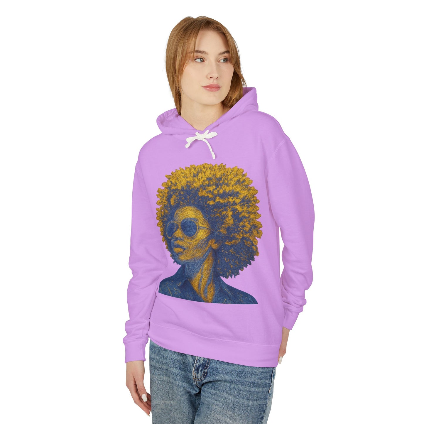 Afro Chic Portrait Hoodie — Vintage Retro Woman with Sunglasses Sweatshirt