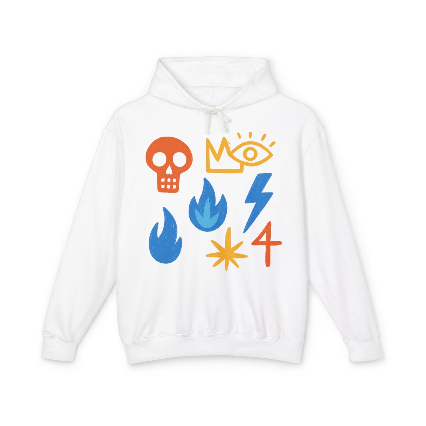 Symbol Icons Hoodie — Abstract Skull, Flame & Lightning Graphic Pullover