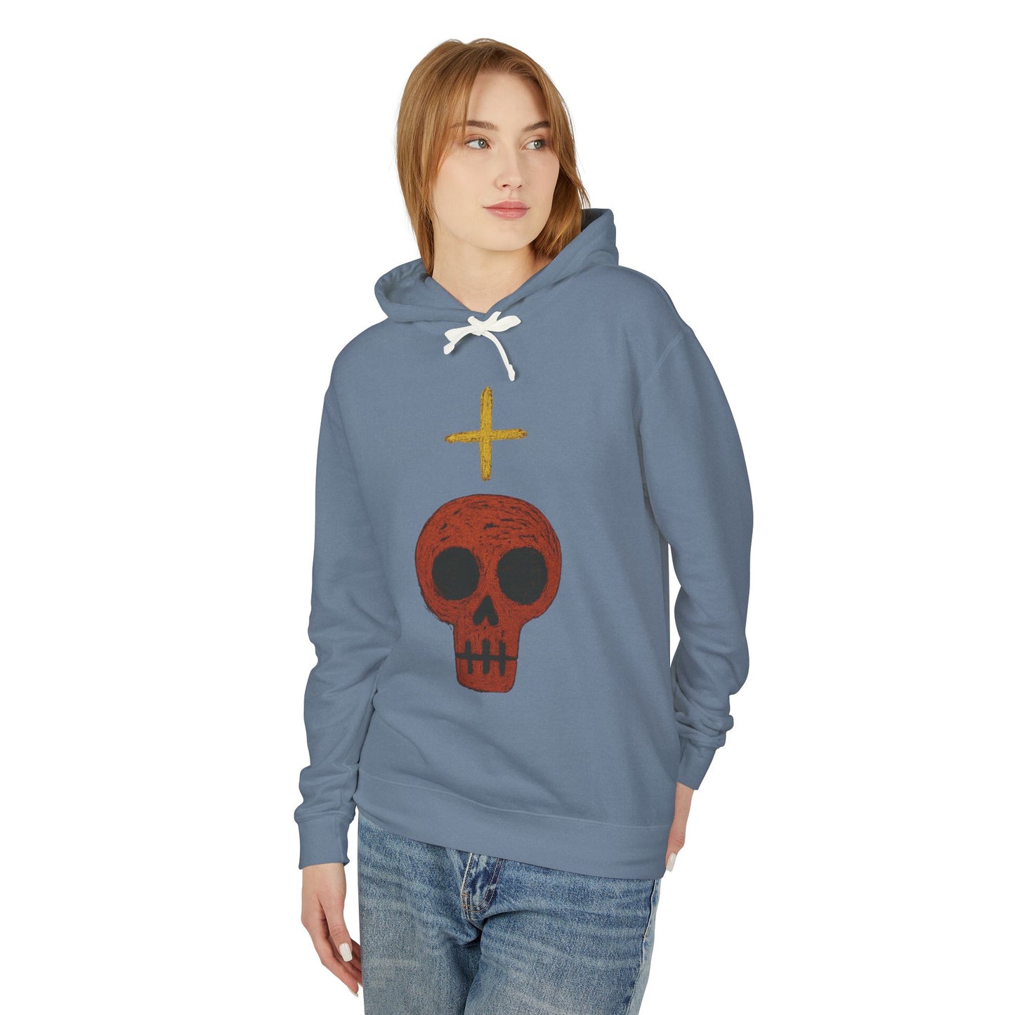 Skull Cross Minimal Hoodie — Gothic Red Skull Graphic Sweatshirt