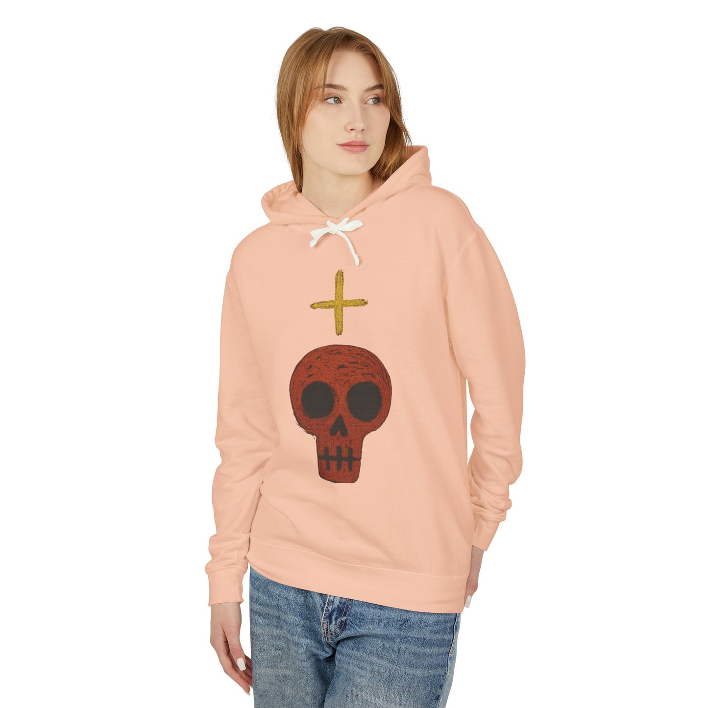Skull Cross Minimal Hoodie — Gothic Red Skull Graphic Sweatshirt