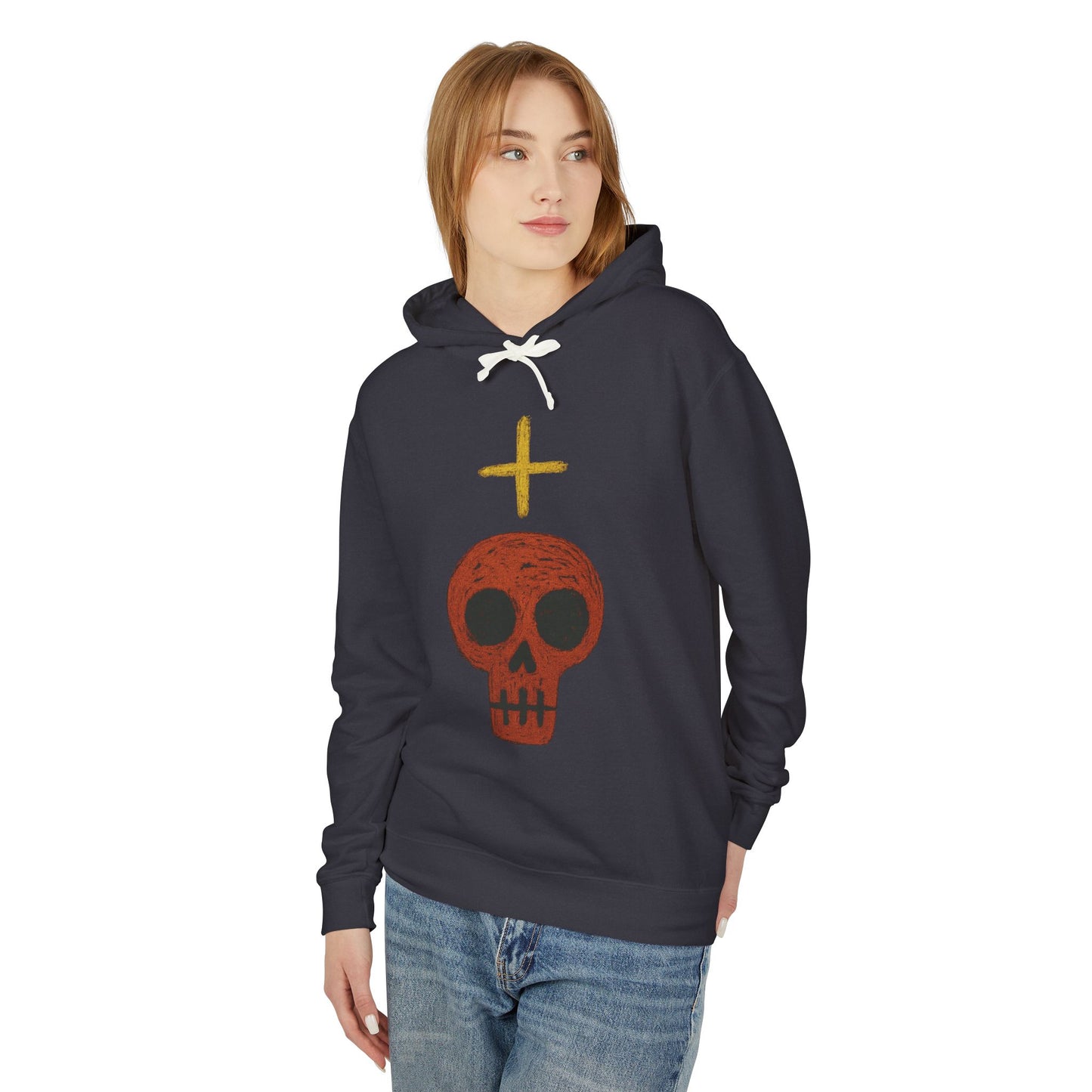 Skull Cross Minimal Hoodie — Gothic Red Skull Graphic Sweatshirt