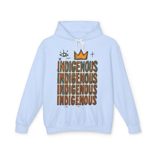 Indigenous Repeated Text Graphic Hoodie — Native Pride Lightweight Sweatshirt