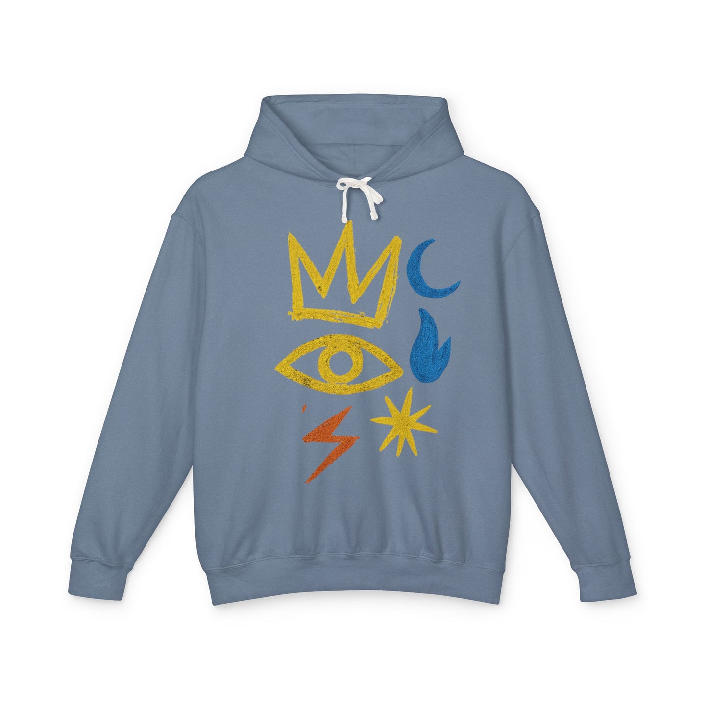 Mystic Symbols Hoodie — Crown, Eye & Celestial Icons Lightweight Pullover