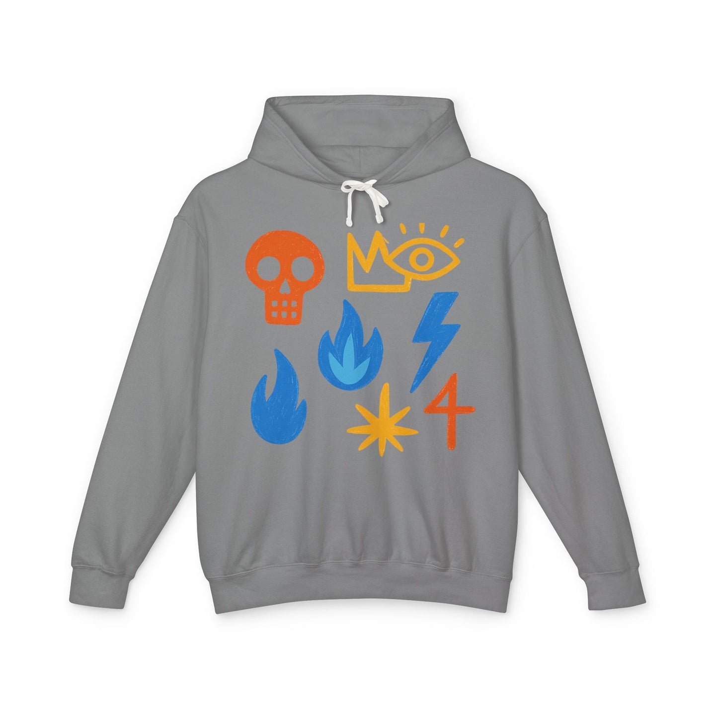 Symbol Icons Hoodie — Abstract Skull, Flame & Lightning Graphic Pullover
