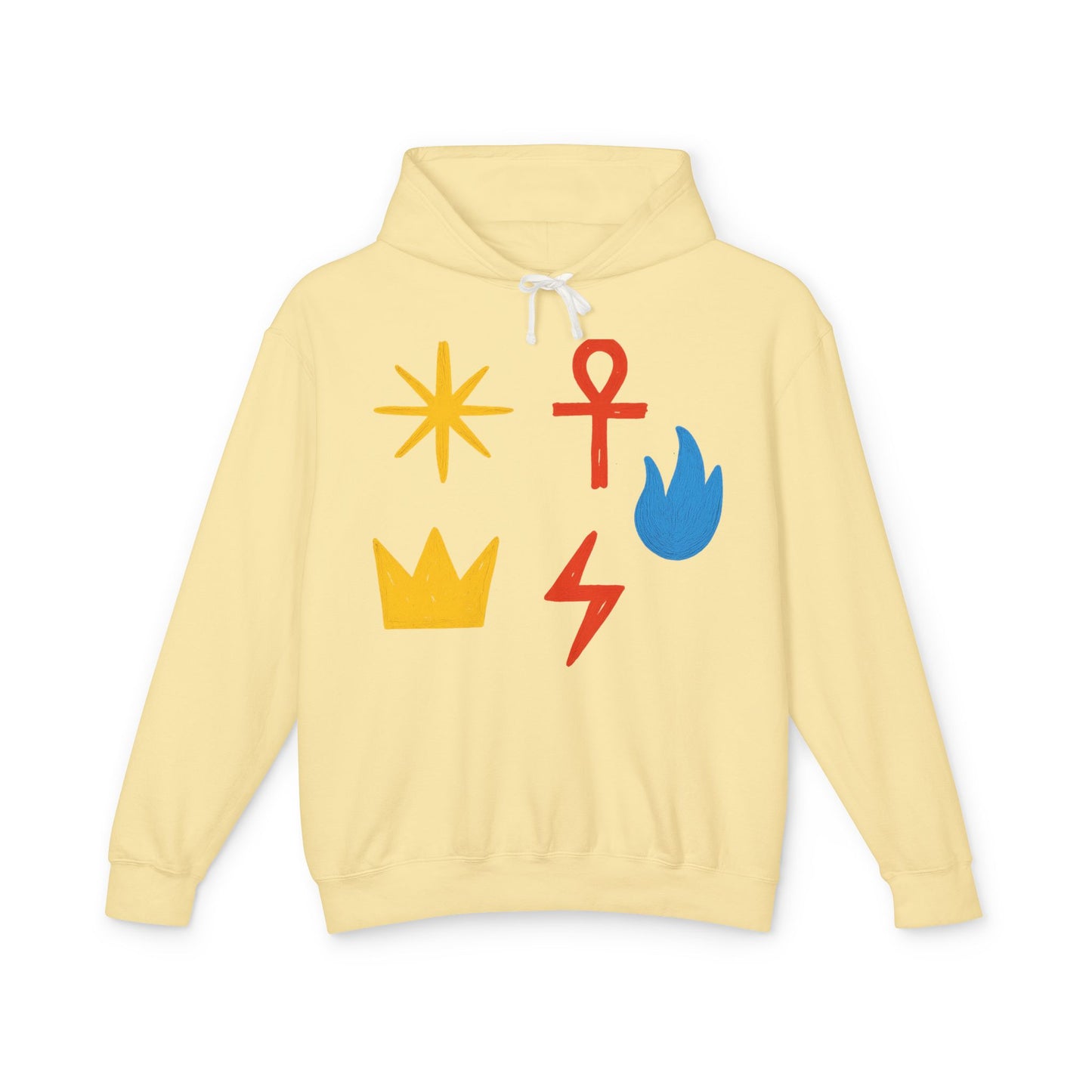 Symbol Icon Hoodie — Minimalist Crown, Ankh & Elemental Graphics Lightweight Pullover