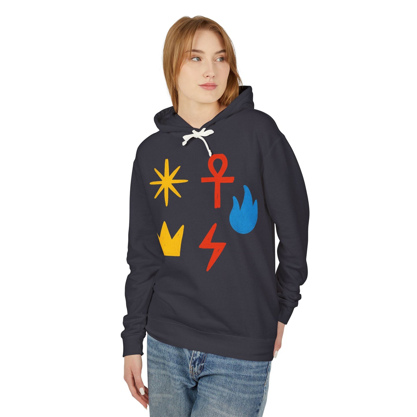 Symbol Icon Hoodie — Minimalist Crown, Ankh & Elemental Graphics Lightweight Pullover