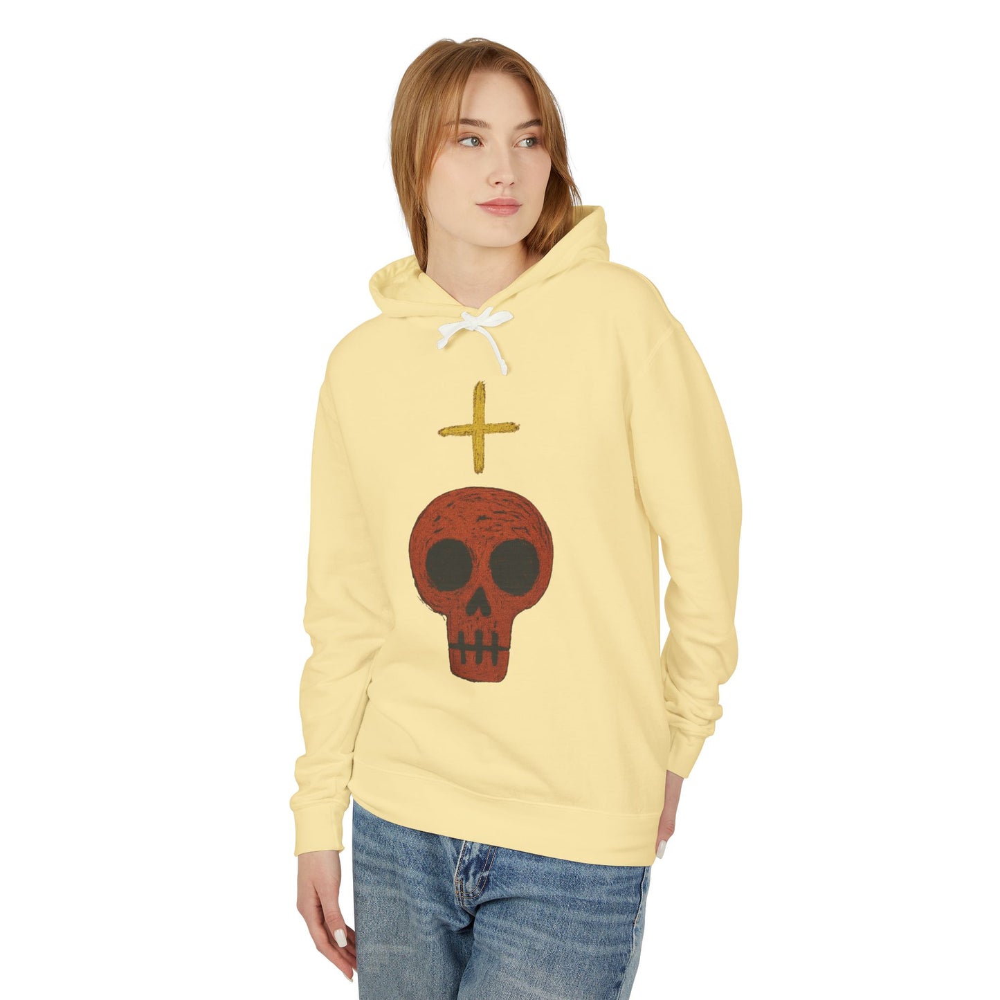 Skull Cross Minimal Hoodie — Gothic Red Skull Graphic Sweatshirt