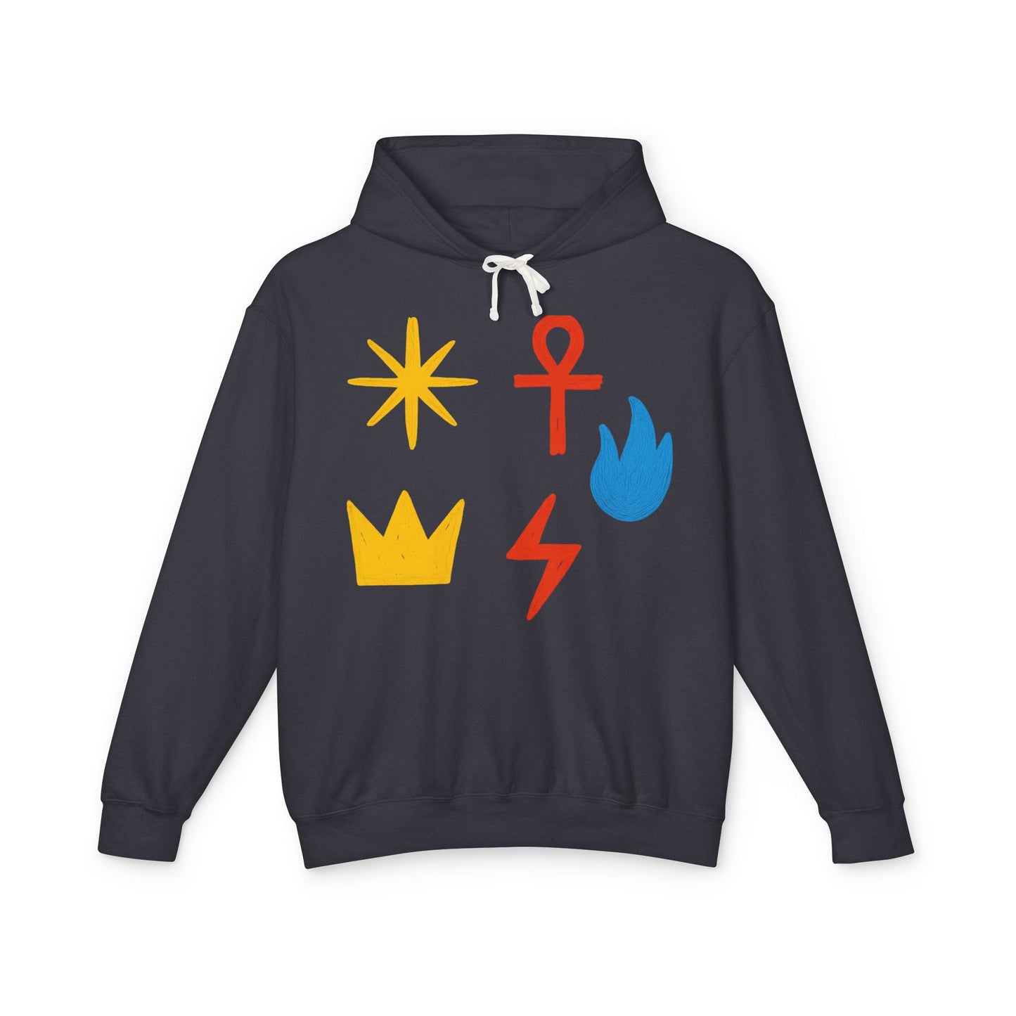 Symbol Icon Hoodie — Minimalist Crown, Ankh & Elemental Graphics Lightweight Pullover