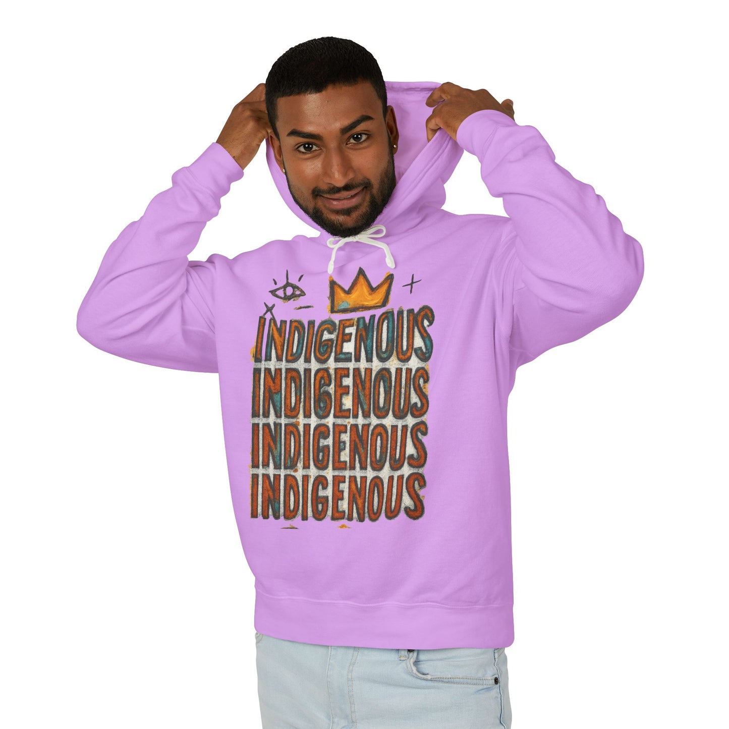 Indigenous Repeated Text Graphic Hoodie — Native Pride Lightweight Sweatshirt