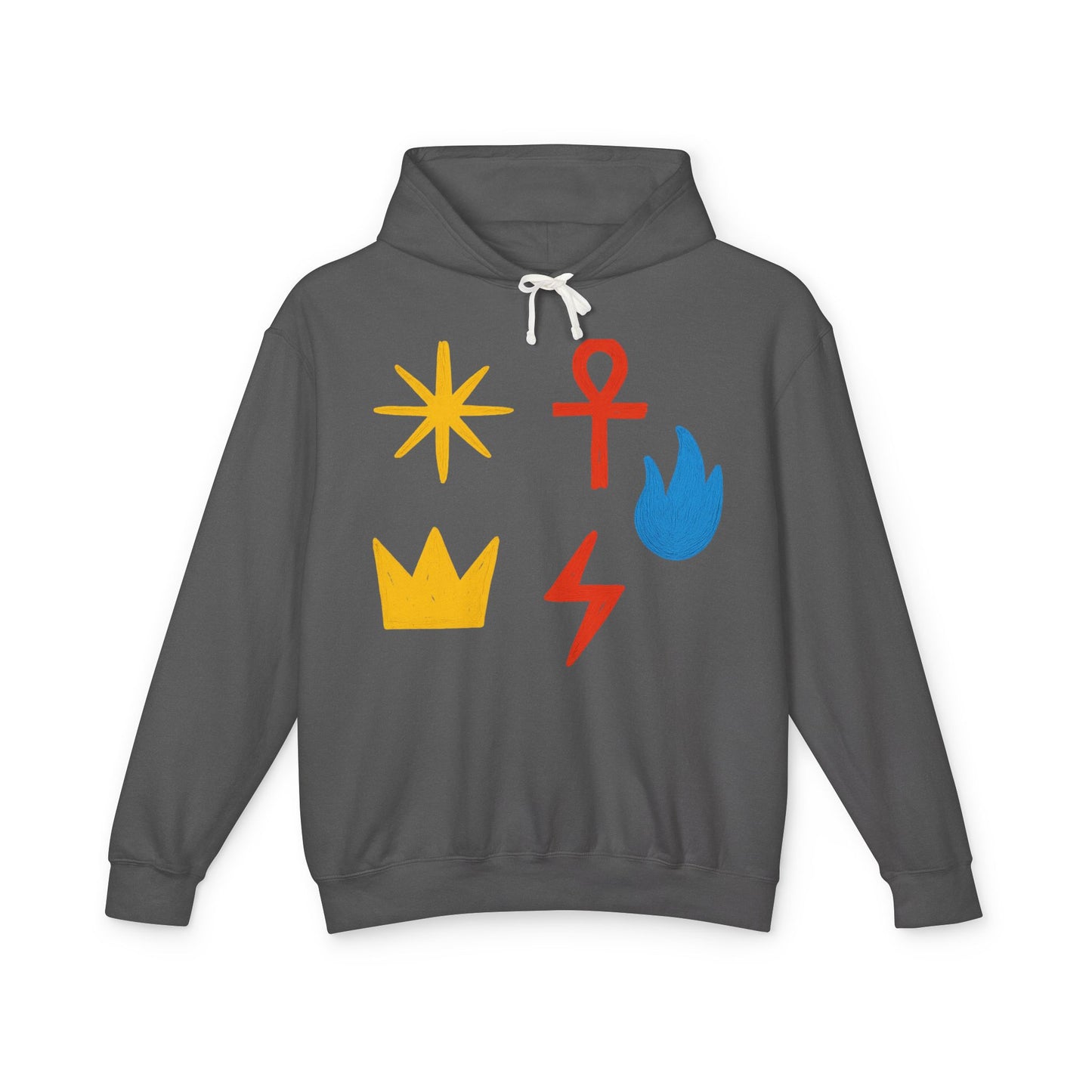Symbol Icon Hoodie — Minimalist Crown, Ankh & Elemental Graphics Lightweight Pullover