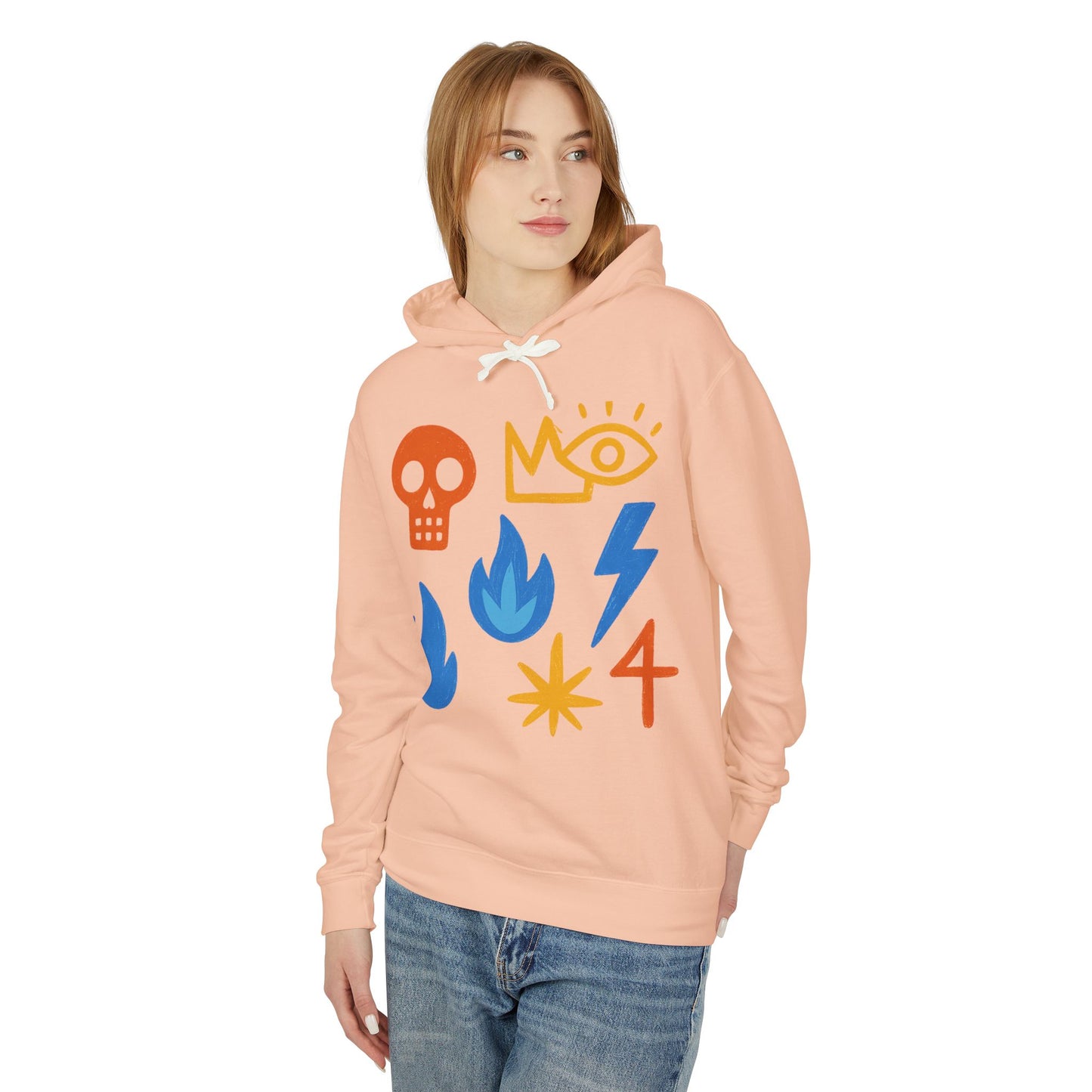 Symbol Icons Hoodie — Abstract Skull, Flame & Lightning Graphic Pullover