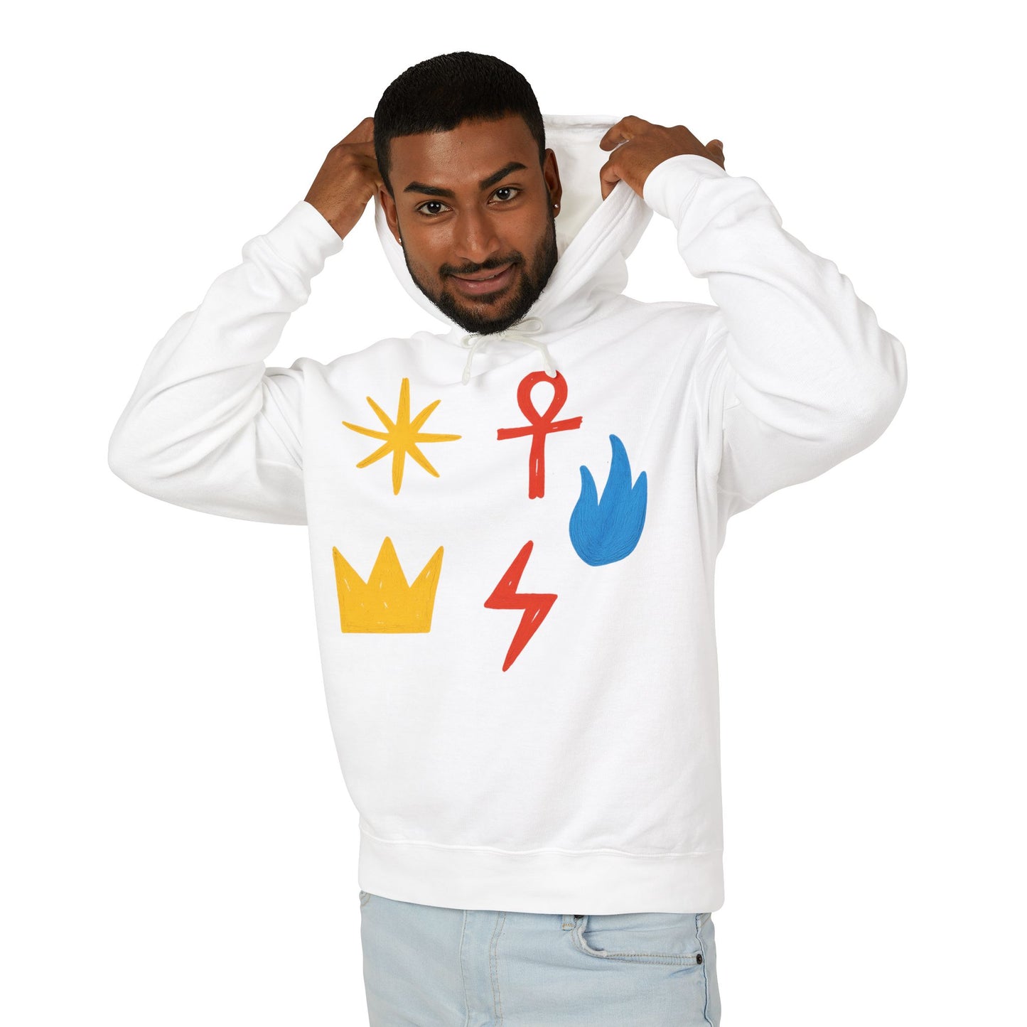 Symbol Icon Hoodie — Minimalist Crown, Ankh & Elemental Graphics Lightweight Pullover