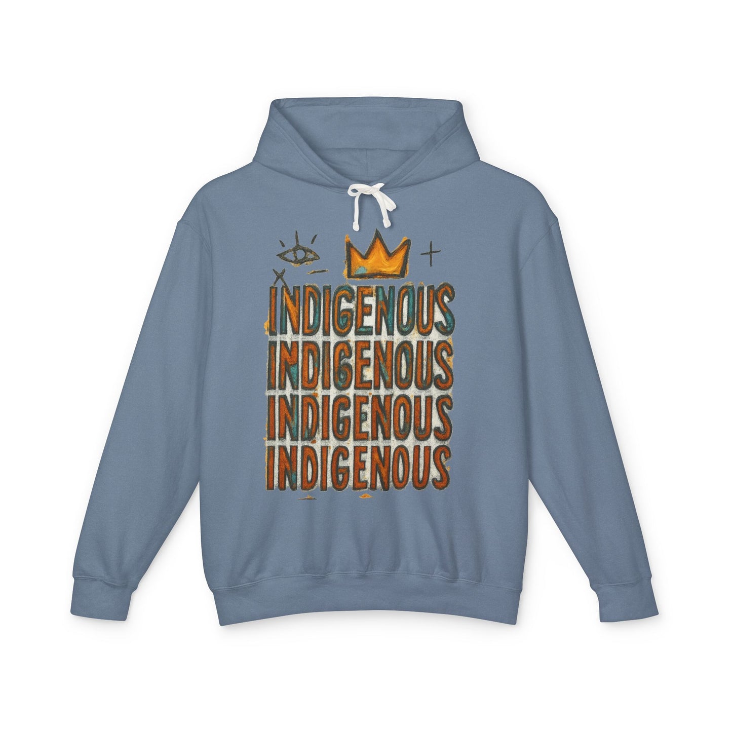 Indigenous Repeated Text Graphic Hoodie — Native Pride Lightweight Sweatshirt