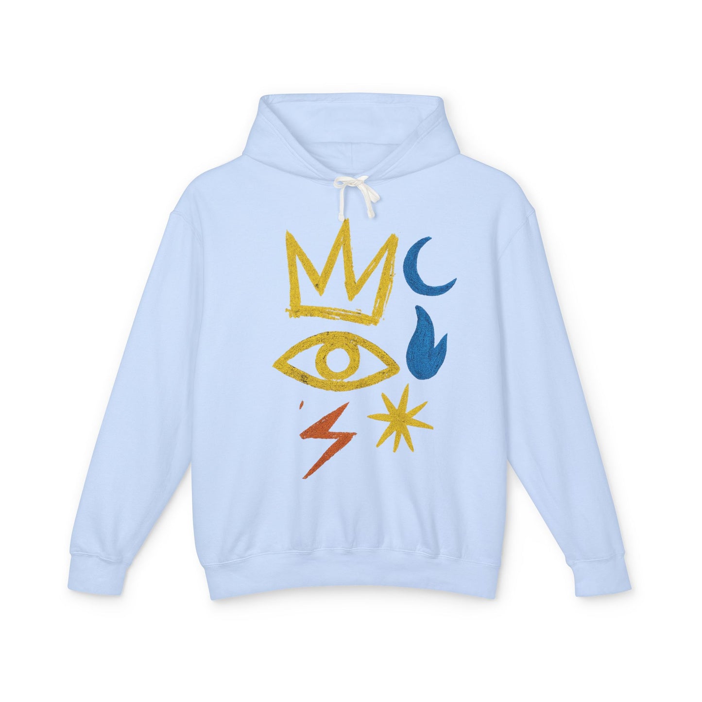 Mystic Symbols Hoodie — Crown, Eye & Celestial Icons Lightweight Pullover