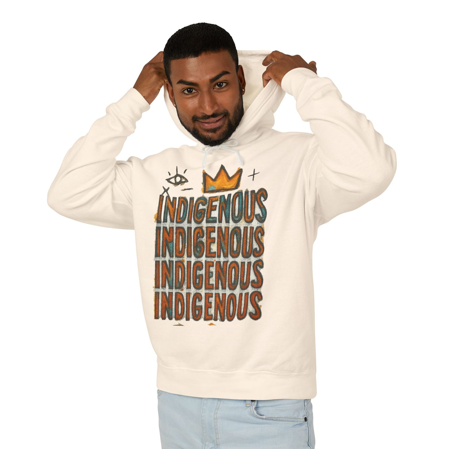 Indigenous Repeated Text Graphic Hoodie — Native Pride Lightweight Sweatshirt