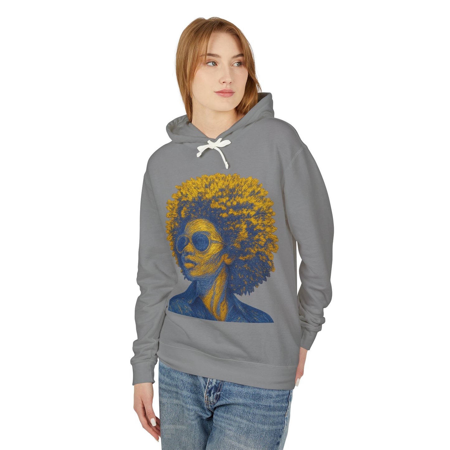 Afro Chic Portrait Hoodie — Vintage Retro Woman with Sunglasses Sweatshirt