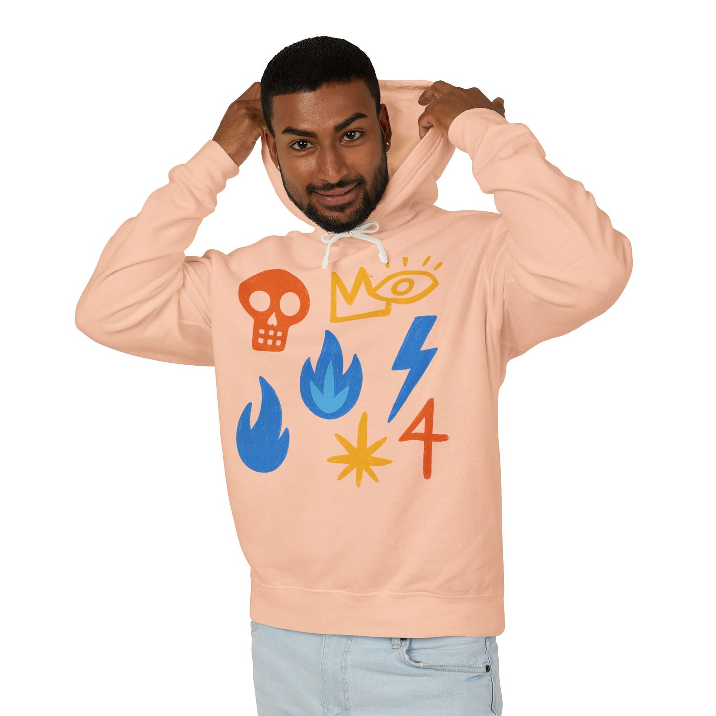 Symbol Icons Hoodie — Abstract Skull, Flame & Lightning Graphic Pullover
