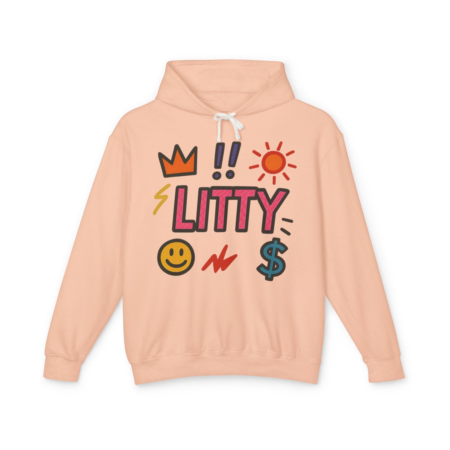 Litty Graphic Hoodie — Fun Pop Art Crown, Smiley & Dollar Design