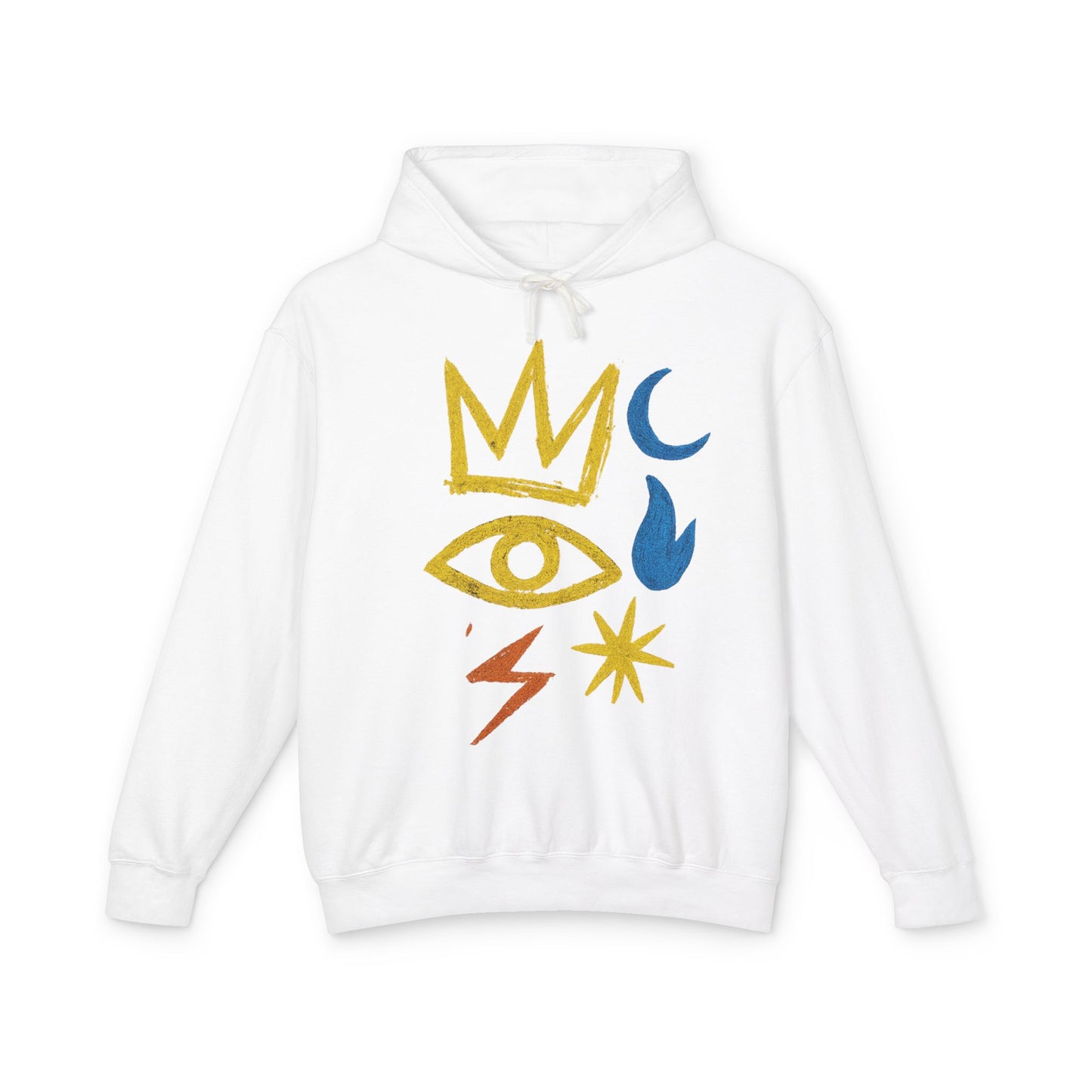 Mystic Symbols Hoodie — Crown, Eye & Celestial Icons Lightweight Pullover