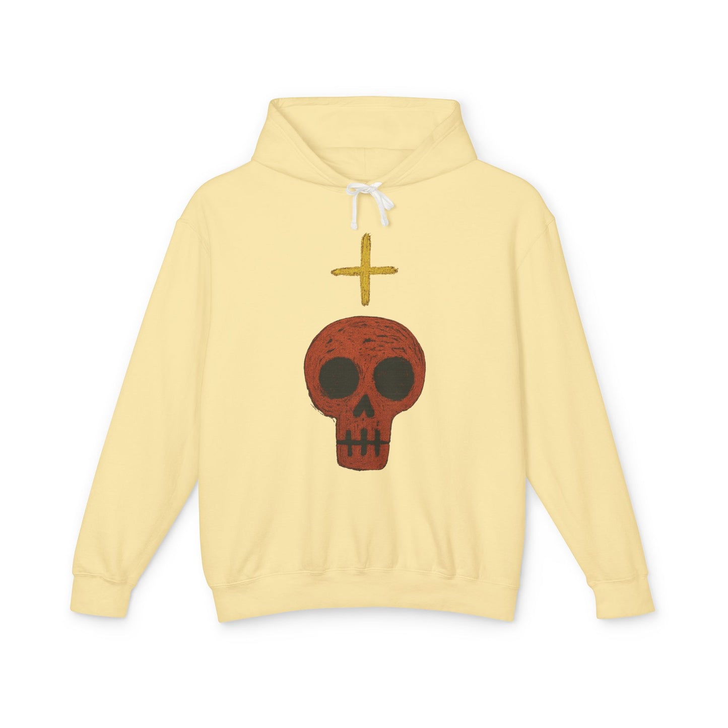 Skull Cross Minimal Hoodie — Gothic Red Skull Graphic Sweatshirt