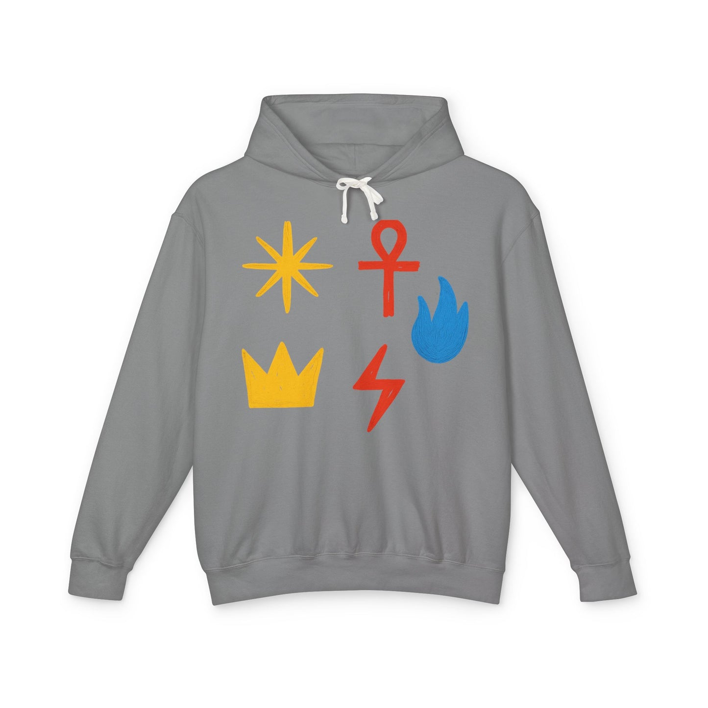Symbol Icon Hoodie — Minimalist Crown, Ankh & Elemental Graphics Lightweight Pullover
