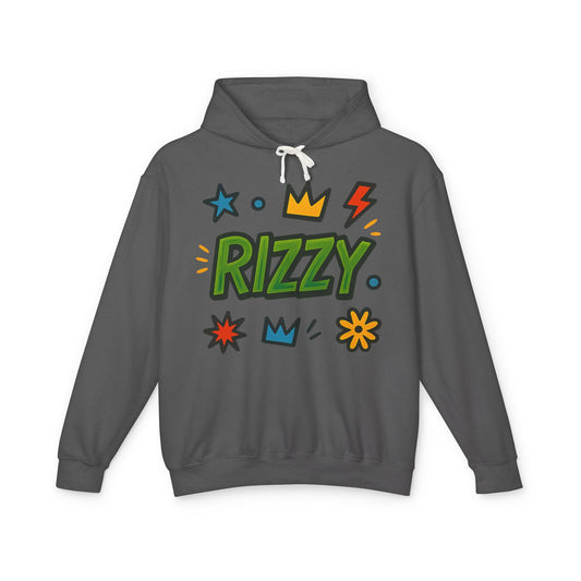 Rizzy Cartoon Graphic Hoodie — Playful Crown & Stars Pullover