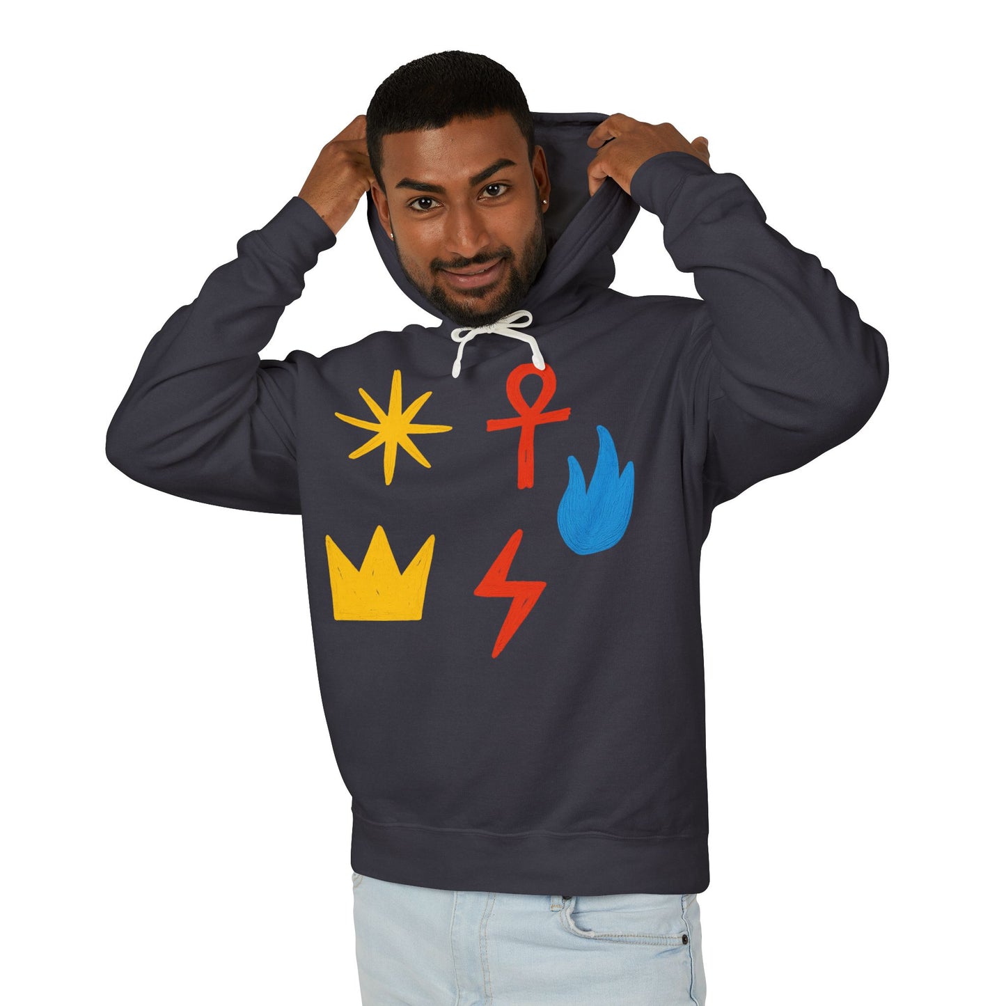 Symbol Icon Hoodie — Minimalist Crown, Ankh & Elemental Graphics Lightweight Pullover