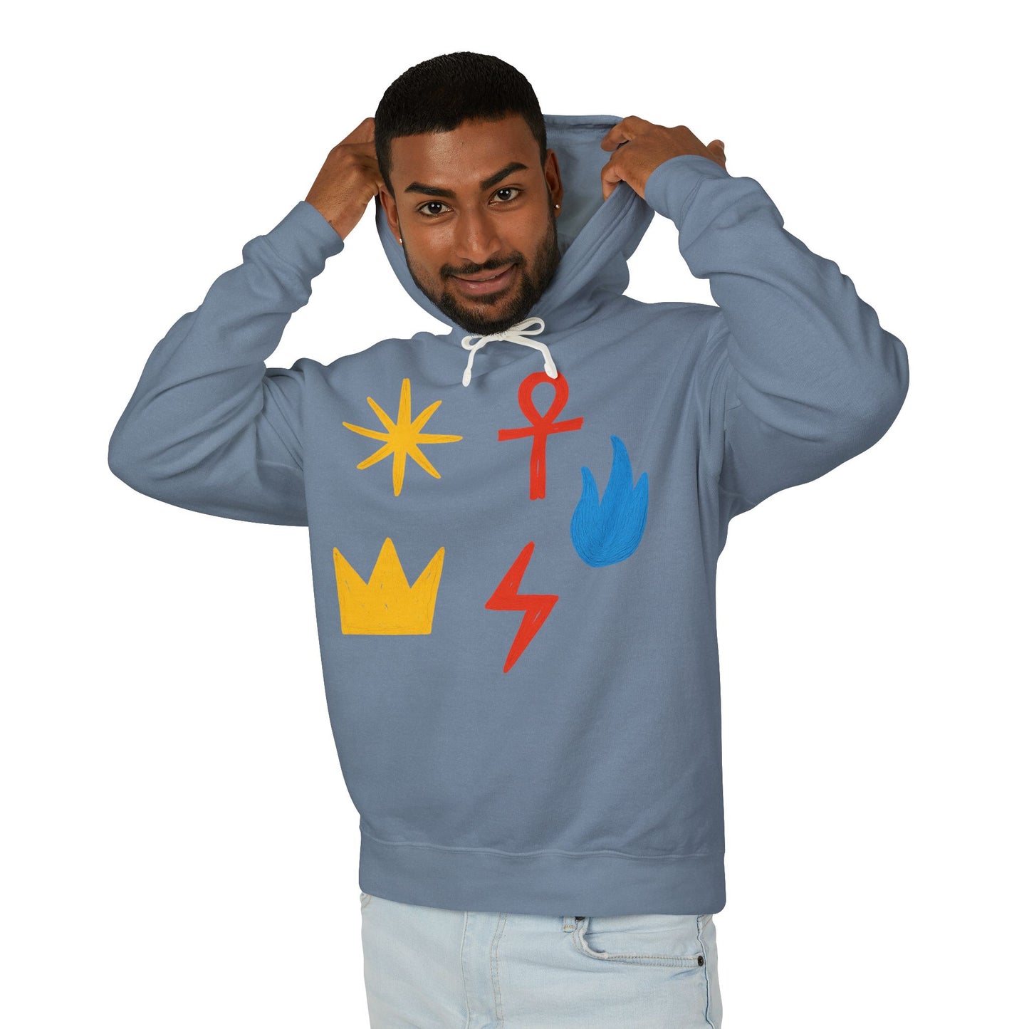 Symbol Icon Hoodie — Minimalist Crown, Ankh & Elemental Graphics Lightweight Pullover