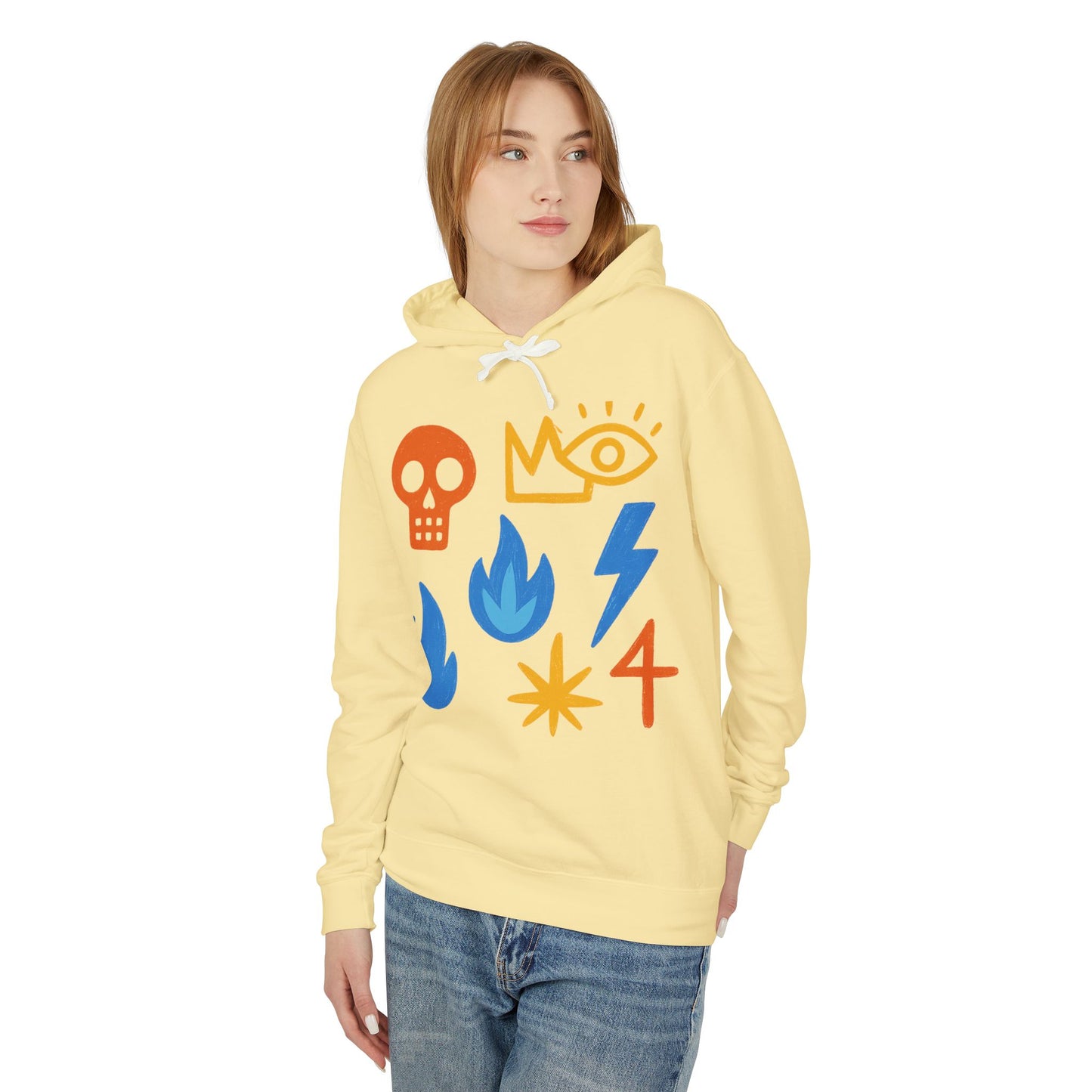 Symbol Icons Hoodie — Abstract Skull, Flame & Lightning Graphic Pullover