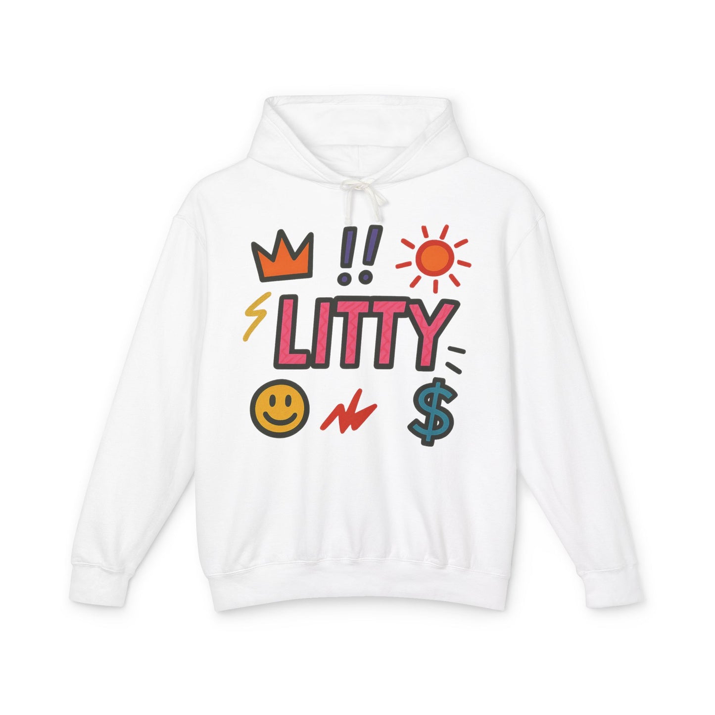 Litty Graphic Hoodie — Fun Pop Art Crown, Smiley & Dollar Design