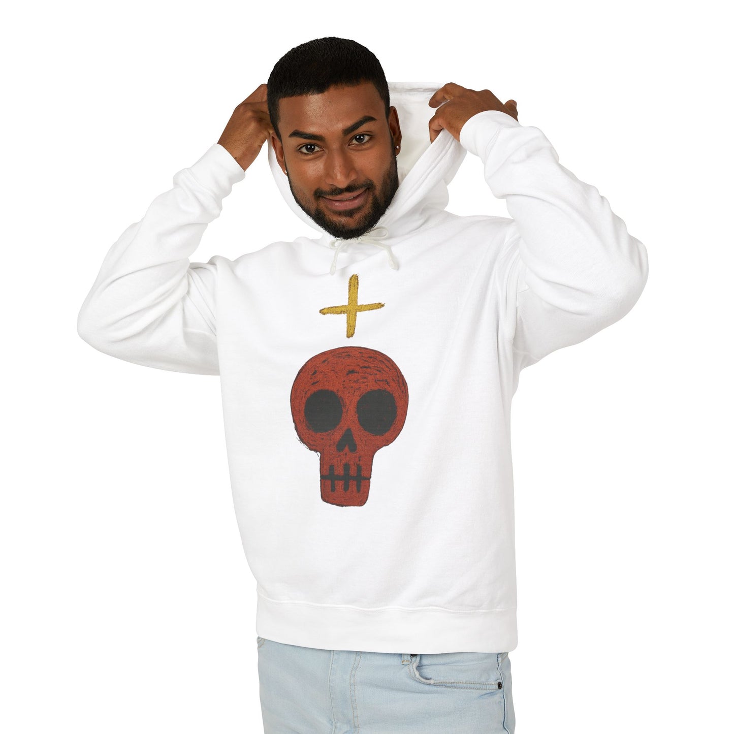 Skull Cross Minimal Hoodie — Gothic Red Skull Graphic Sweatshirt