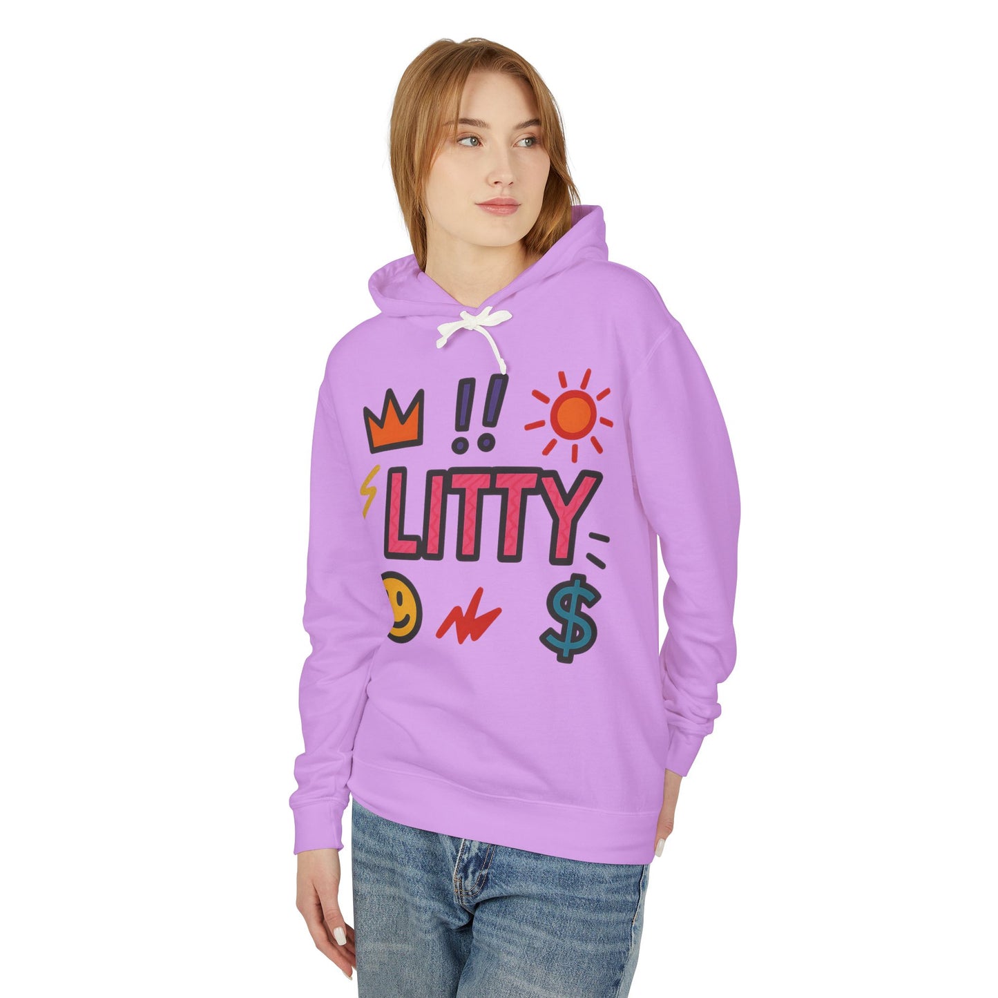 Litty Graphic Hoodie — Fun Pop Art Crown, Smiley & Dollar Design