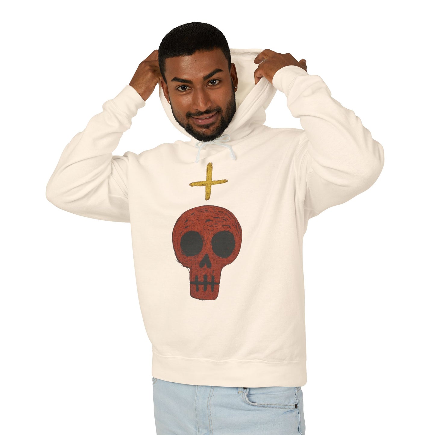 Skull Cross Minimal Hoodie — Gothic Red Skull Graphic Sweatshirt