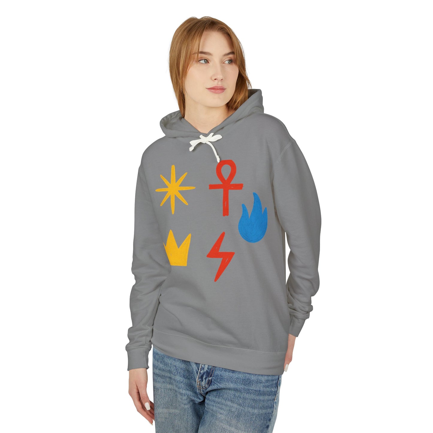 Symbol Icon Hoodie — Minimalist Crown, Ankh & Elemental Graphics Lightweight Pullover
