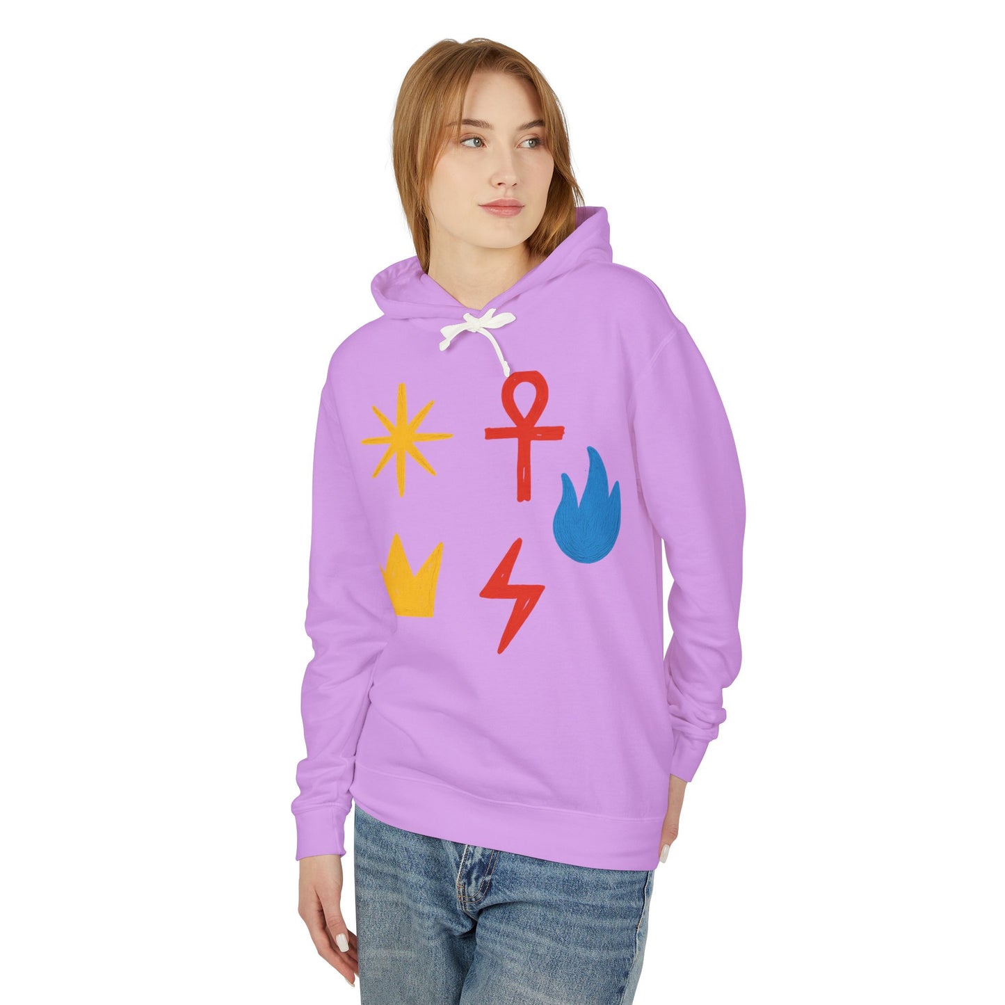 Symbol Icon Hoodie — Minimalist Crown, Ankh & Elemental Graphics Lightweight Pullover