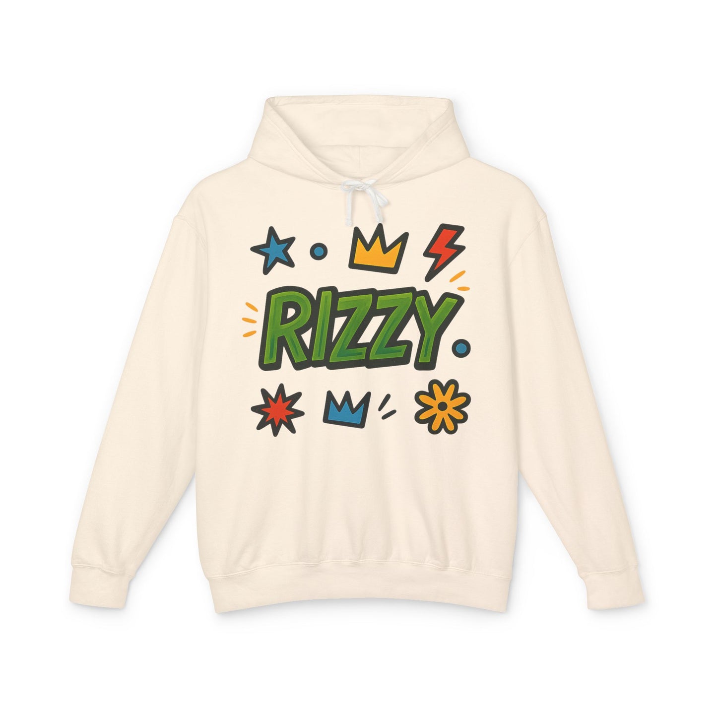 Rizzy Cartoon Graphic Hoodie — Playful Crown & Stars Pullover