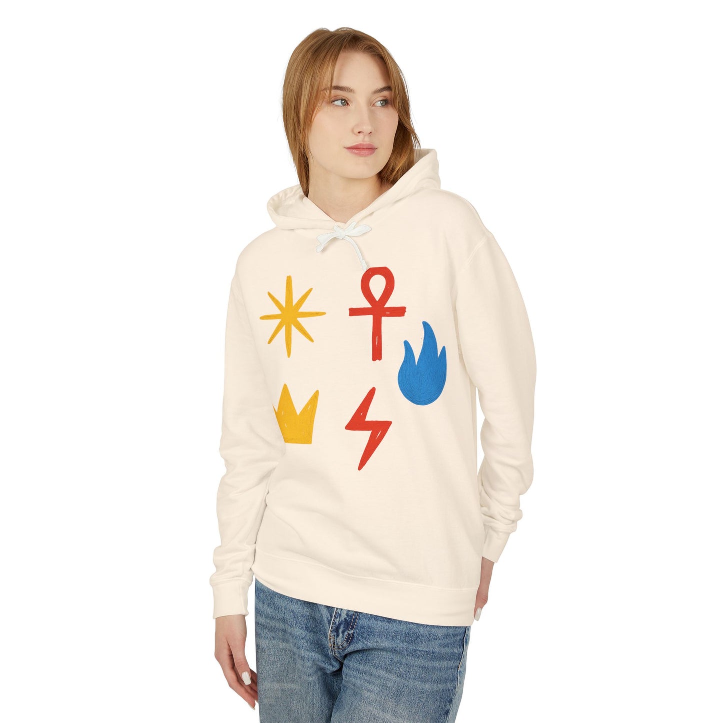Symbol Icon Hoodie — Minimalist Crown, Ankh & Elemental Graphics Lightweight Pullover