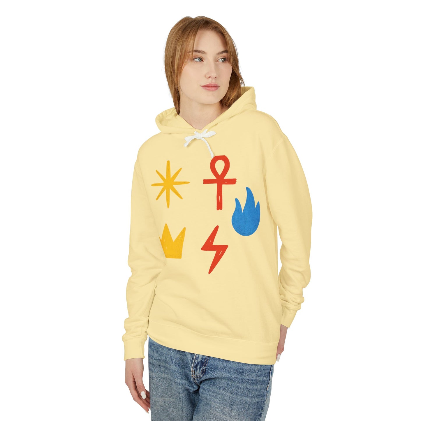 Symbol Icon Hoodie — Minimalist Crown, Ankh & Elemental Graphics Lightweight Pullover