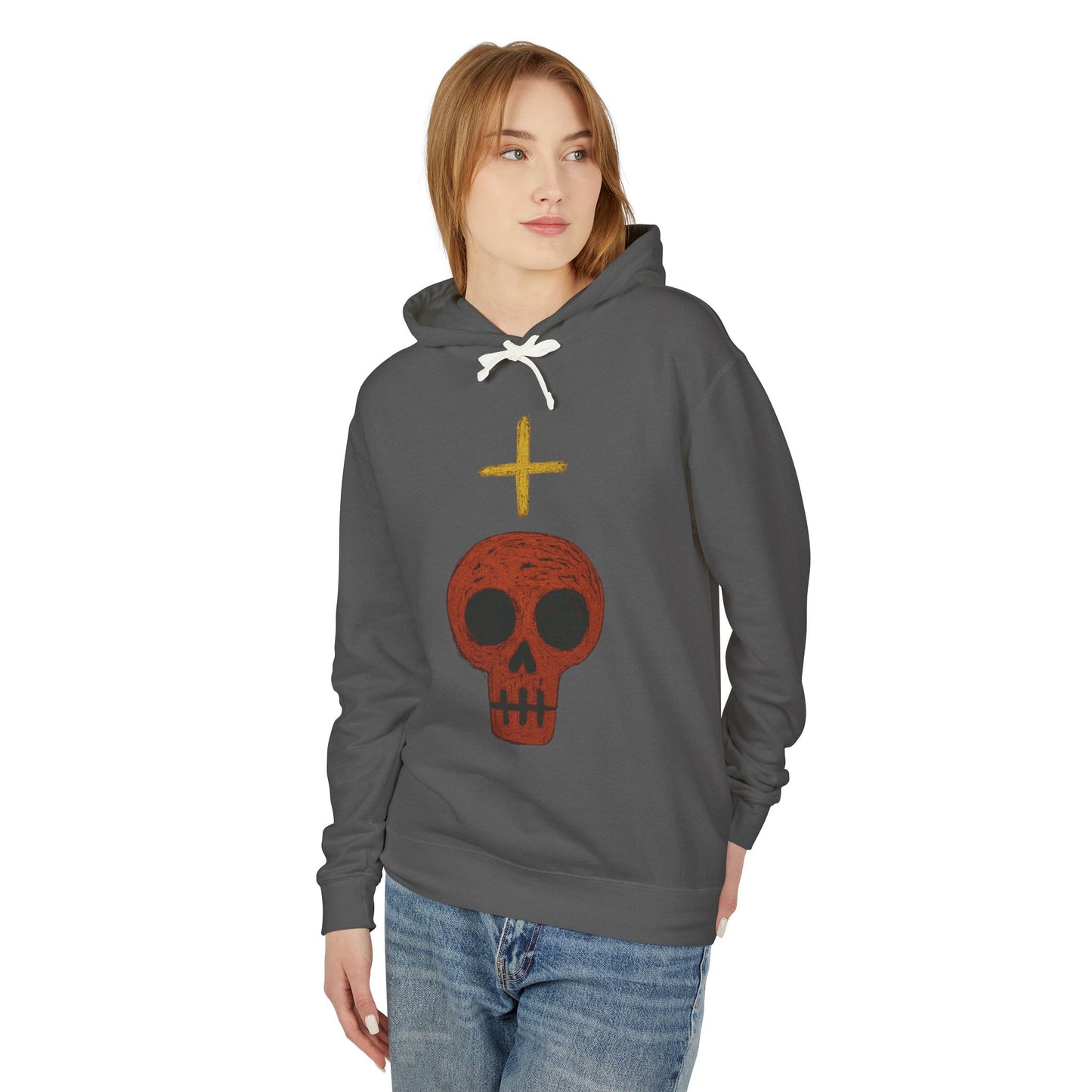 Skull Cross Minimal Hoodie — Gothic Red Skull Graphic Sweatshirt