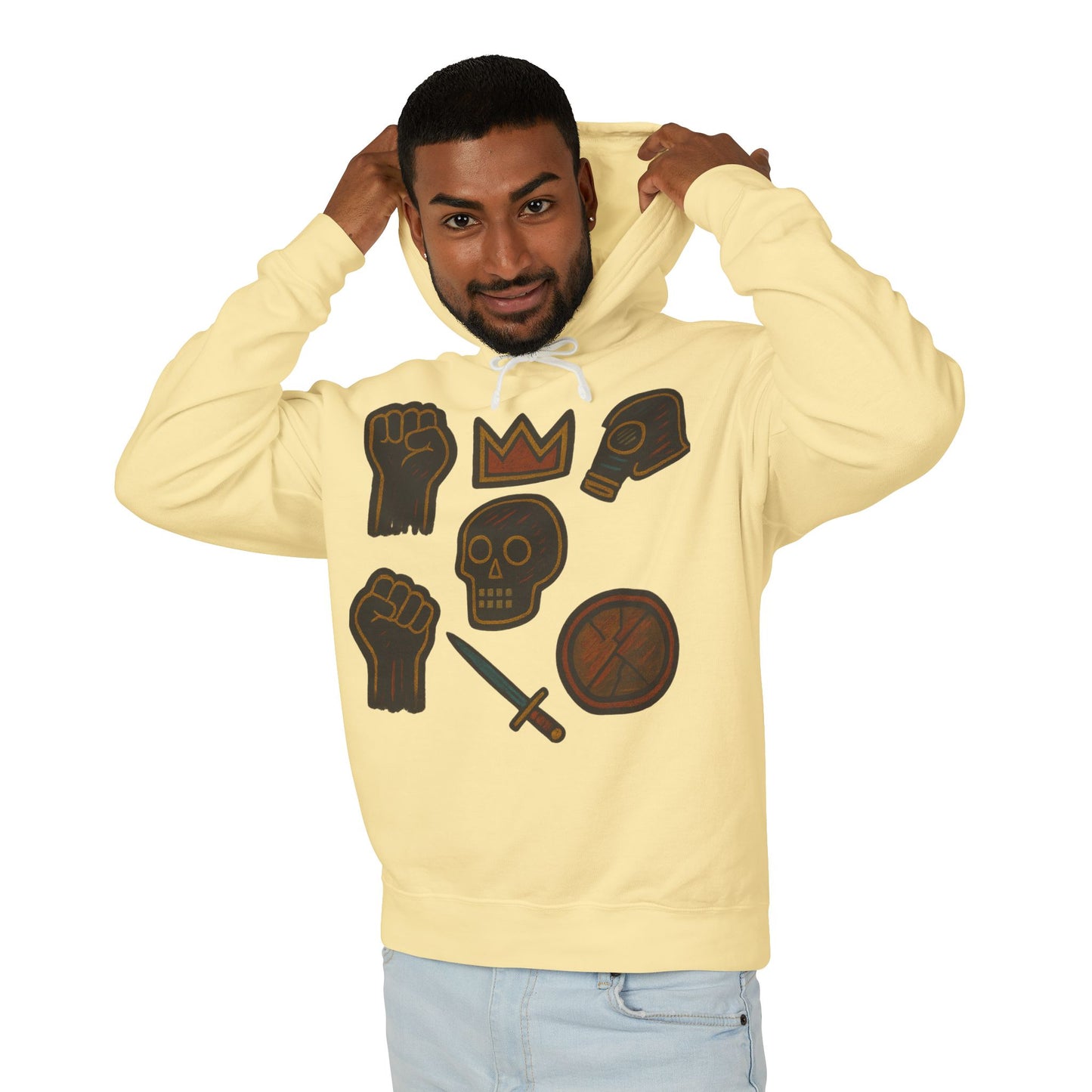 Iconic Goth Sports Hoodie — Crown, Skull & Fist Graphic Pullover