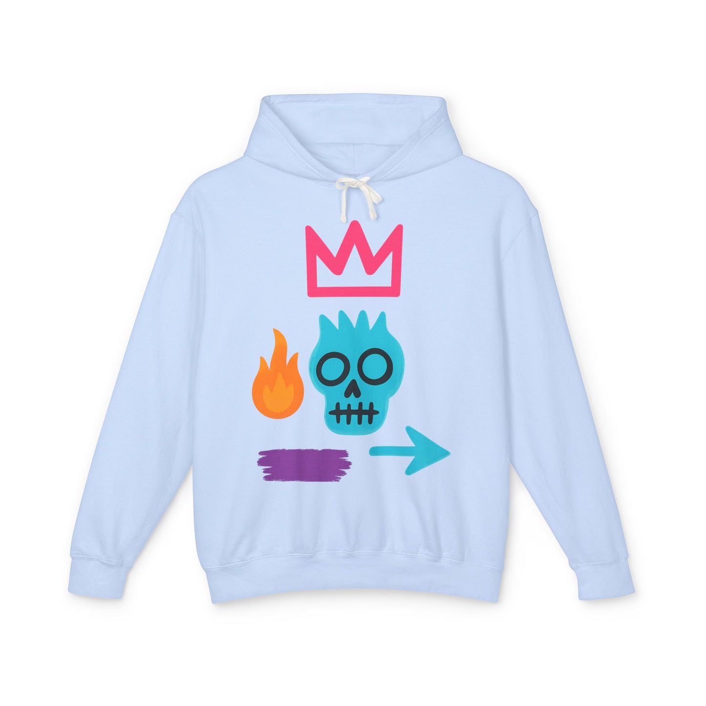 Street Art Skull Hoodie — Retro Neon Graphic Crown & Flame Pullover